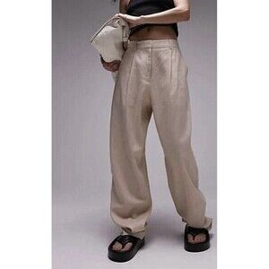 Topshop Womens 2 Cream Pleated Front Tailored Peg Leg Linen-Blend Pants NWOT